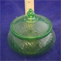 Green Glass Candy Dish w/Lid