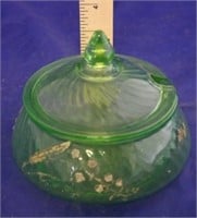 Green Glass Dish w/lid
