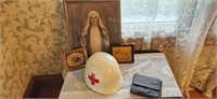 Red Cross Helmet. Vintage Pictures and Hankies