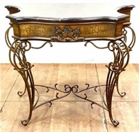 Traditional Style Beveled Marble Top Console Table