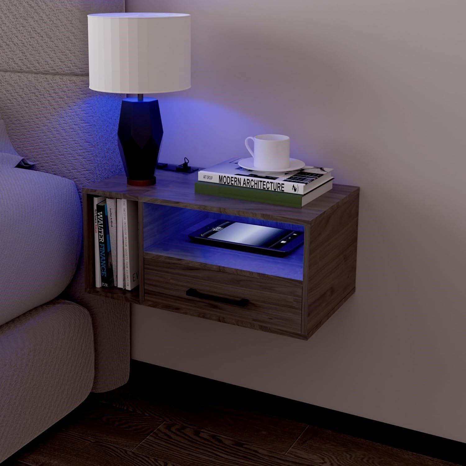 Floating Nightstand with Charging Station