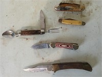 2 pocket knives, pocket knife with spoon and