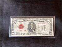 1928D $5 Note Washington, D.C. Red Seal