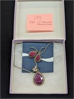 Sterling Silver & Ruby Necklace and Earrings