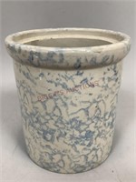 Blue Spongeware Stoneware Crock