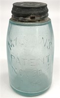 Antique Mason's Midget Pint Aqua Glass Jar