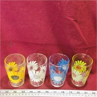 Set Of 4 Sunflower Pattern Drinking Glasses