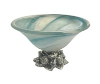 VINTAGE MURANO GLASS SWIRL FROSTED GLASS BOWL