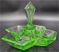 1930s Uranium Art Deco Relish Dish Indiana Glass