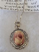 30IN MARKED 925 NECKLACE WITH VINTAGE ROSE