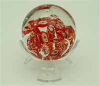 Vintage 3 1/2" Solid Glass Red & Wlite Paper Weigt