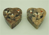 Vtg Oregon Carved Inlay Heart Shape Boxes