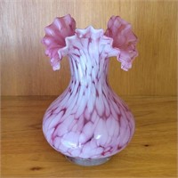 Murano Glass Cranberry Opalescent Ruffled 8" Vase