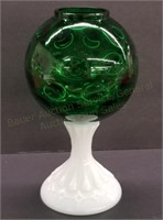 9" Oil Lamp Green Font & Milk Glass Base