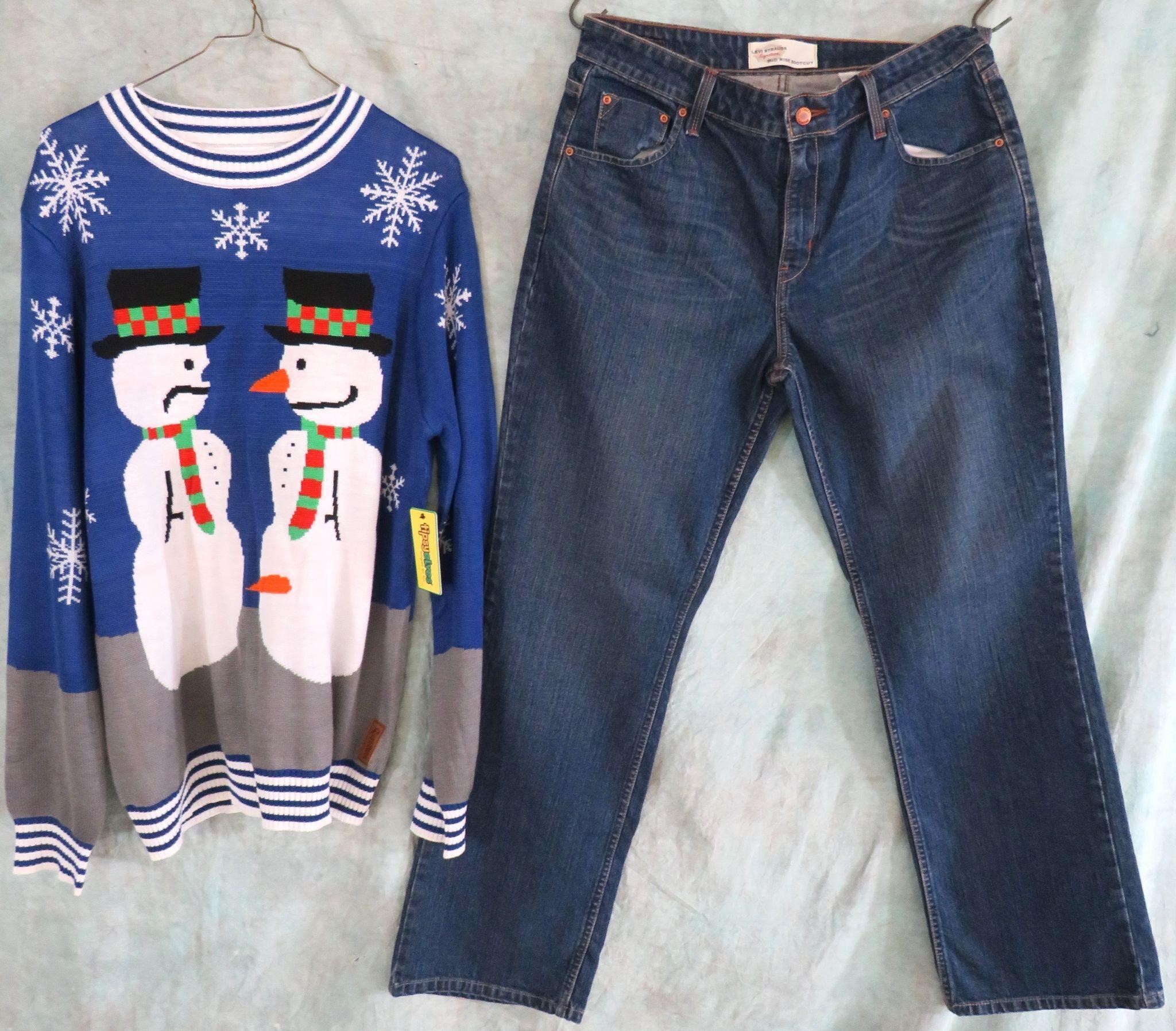 WOMANS LEVI STRAUSS JEANS & CHRISTMAS SWEATER