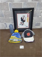 NHL Flames cap, Dion Phaneuf picture, Olympic hat