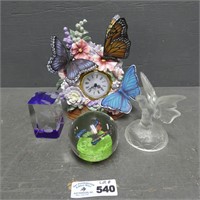 Butterfly Clock, Paperweight, Etc