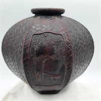 Asian Herringbone Octagonal Metal Decor Vase