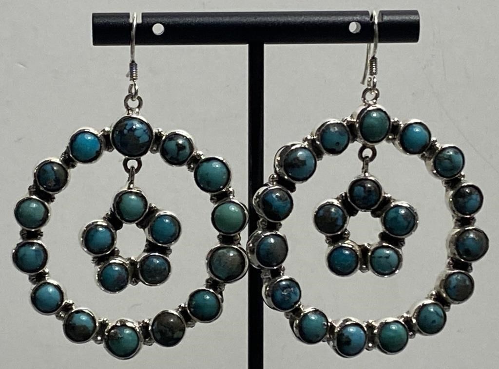 Sterling & Turquoise Double Hoop Dangle Earrings