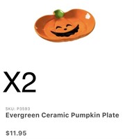 Evergreen Ceramic Pumpkin Plate - marker for size