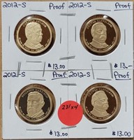 4X BID - DIFF. 2012-S PROOF PRESIDENTIAL $1 COINS