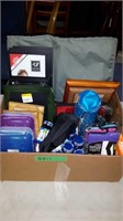 FLAT OF ASSORTED HOUSEHOLD ITEMS W/ PICTURE FRAMES