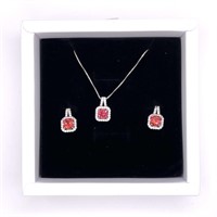 925S Padparadscha 2 Piece Halo Jewelry Set