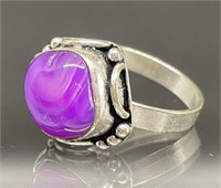 STERLING SILVER RING WITH PURPLE STONE SIZE 8