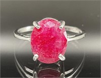 STERLING SILVER RING WITH RED RUBY SIZE 7