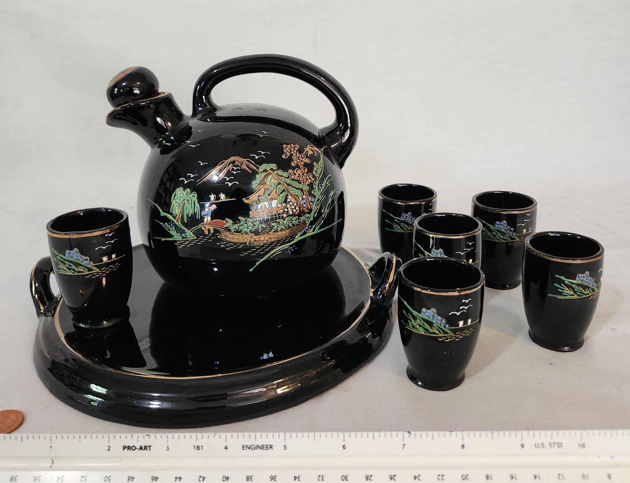 Japanese tea set tray w/ teapot & teacups