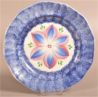 Blue Spatter China Dahlia Pattern Paneled Plate.