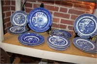LARGE ASSORTED BLUE WILLOW DINNERWARE