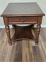 Wooden Side Table w/ Geometric Marquetry Top, 2/2