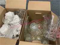 (2) Boxes of vintage clear glass (same pattern)
