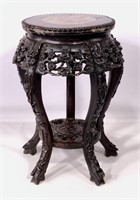 Chinese end table, marble & rosewood top,