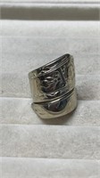 Heavy Spoon Ring With Flower Design Not Marked Ste