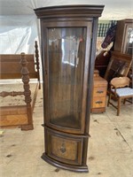 MODERN OAK BOW GLASS CORNER CURIO