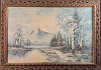 Vintage Winter Mountains Scene Original Oil On Can