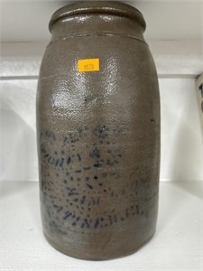 Antique salt glaze crock with cobalt decoration