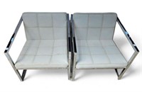 Pair of Mod Chrome & Faux Leather Lounge Chairs.