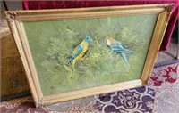 mid 20th C oil on canvas Pair of Parrots  Kim King