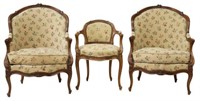 (3) FRENCH LOUIS XV STYLE UPHOLSTERED ARMCHAIRS
