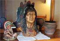 2 Native American statues & Niloak pottery