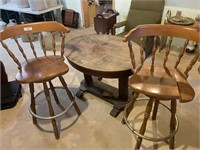 2 WOOD STOOLS AND TABLE - BROKEN