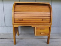 F1) Mini Roll Top Desk, All Wood, Working Top and