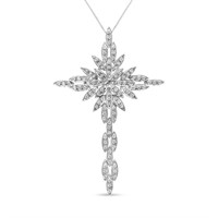 14k Wgold 1.00ct Diamond Cluster Cross Necklace