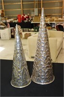2 Pier 1 Silver and Gold Cone Shaped Christmas