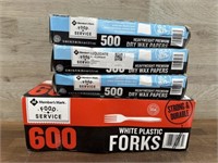 600 plastic forks and 1500 dry wax papers