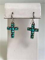 Vintage Gorgeous Turquoise Cross Earrings 8 Grams