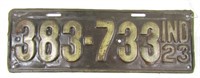 1923 Indiana License Plate